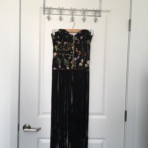 BLACK EMBROIDERED FRINGE BUSTIER